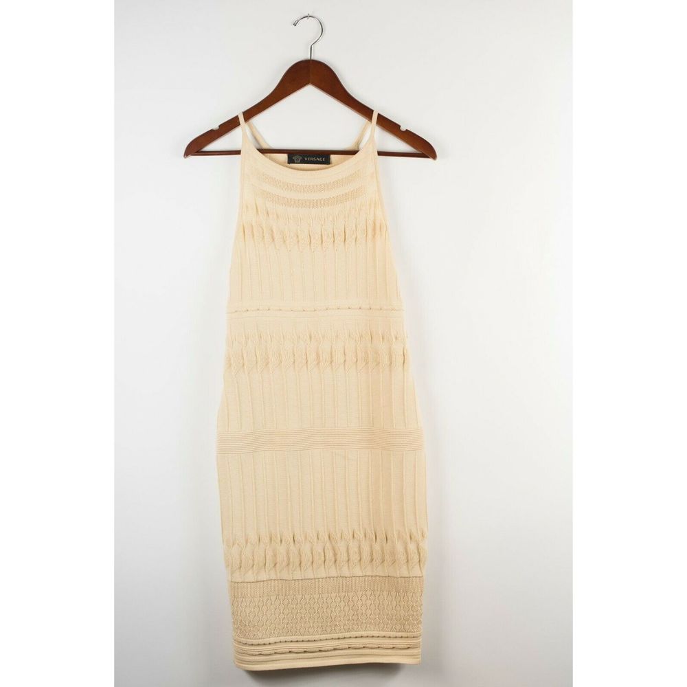 Versace Medium Cream Ribbed Knit Midi Dress